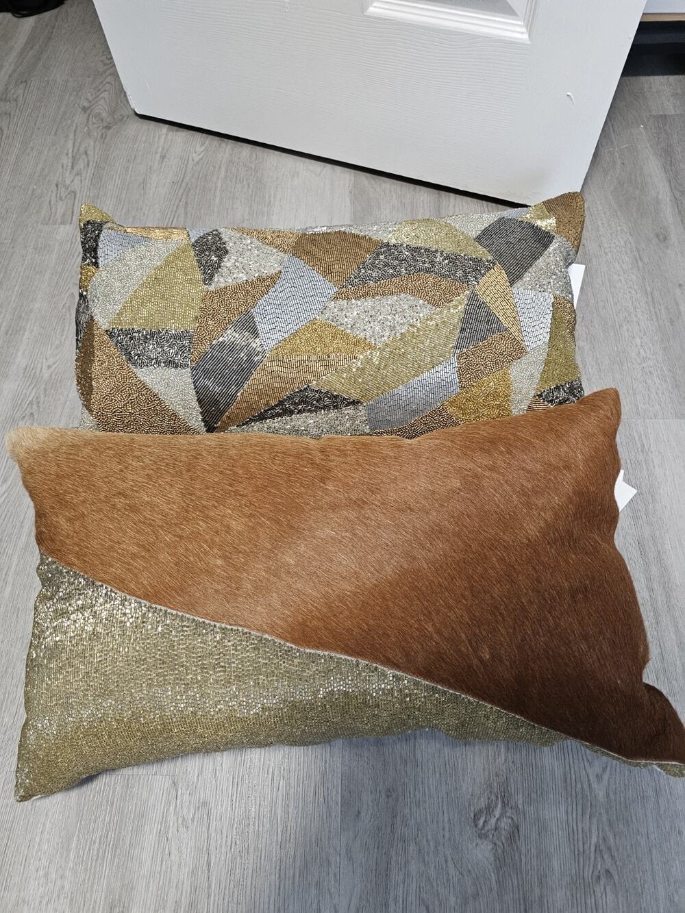 Callisto Home Deco Pillows Gold Beaded Brown Hair NWT Lot Of 2